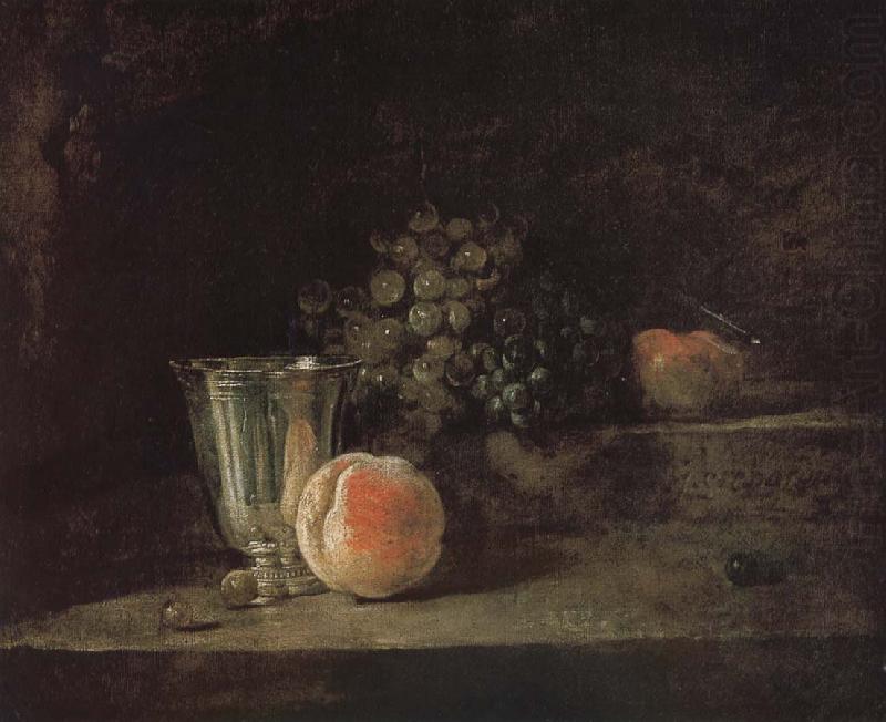 Jean Baptiste Simeon Chardin Silver peach red wine grapes and apple china oil painting image